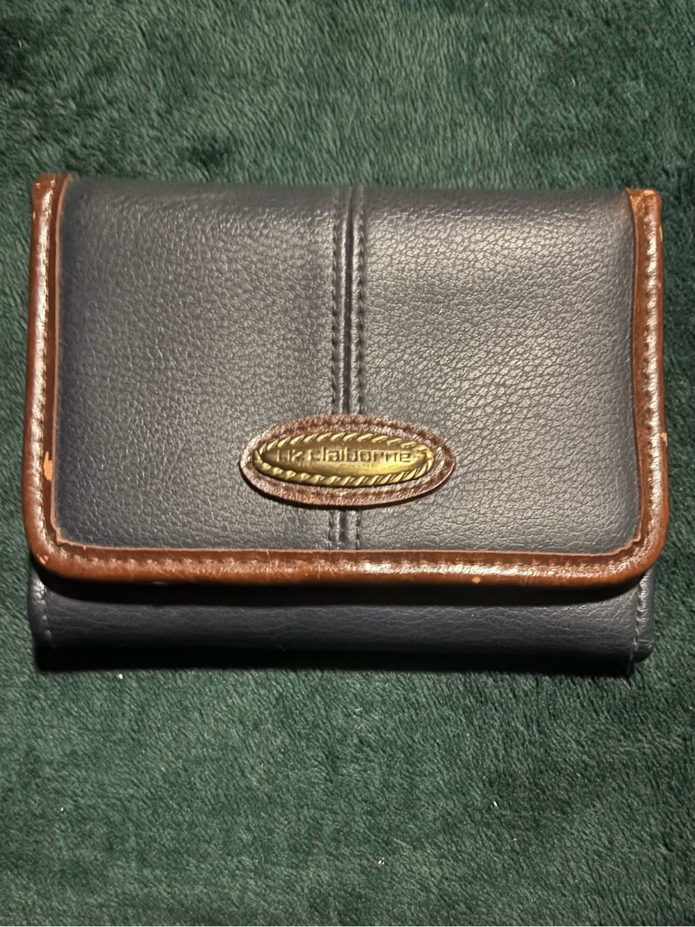 Liz Claiborne Navy and Brown Leather Tri Fold Wallet